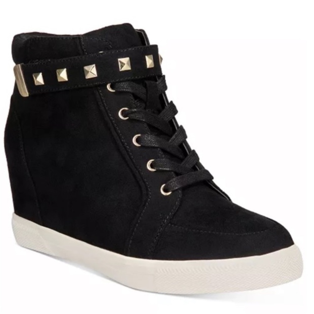 Thalia Sodi Dilan Women’s Black Suede Platform Sneakers Shoes Studs